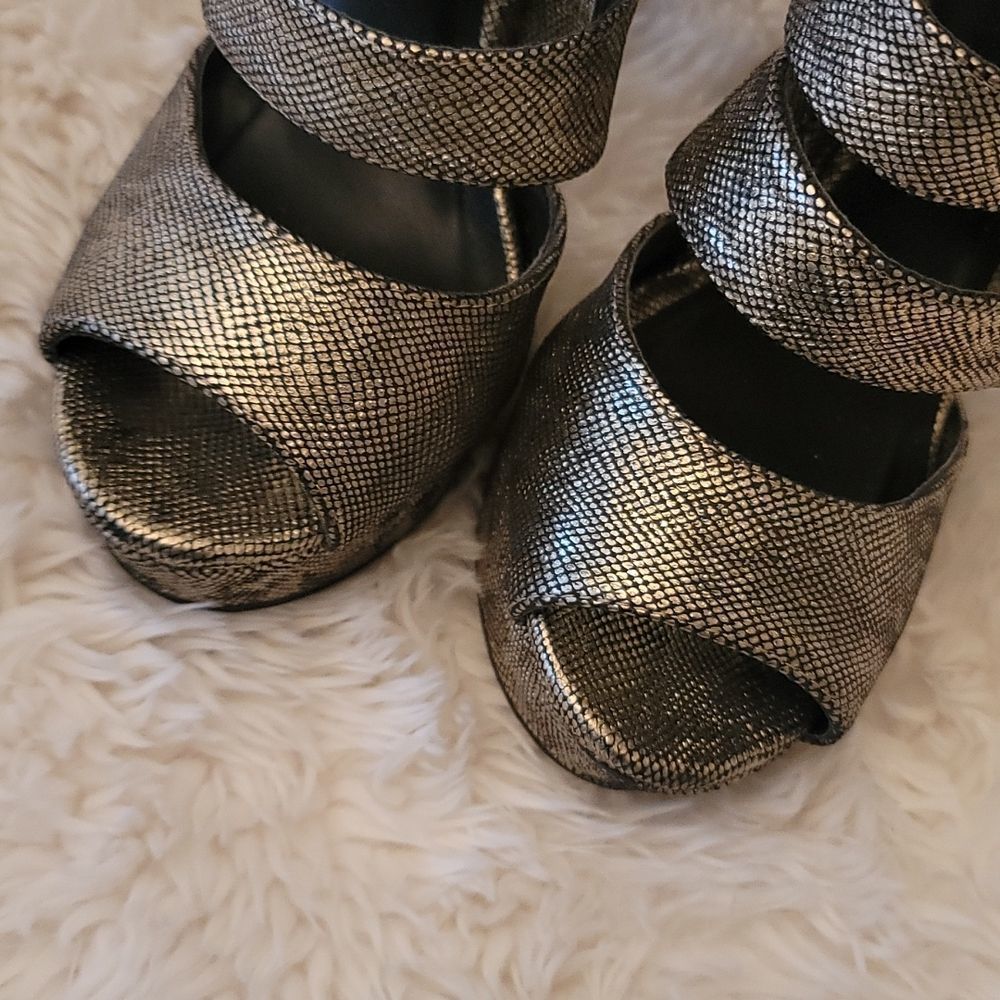 Qupid Reptile Print Metallic Platform Heels - image 7